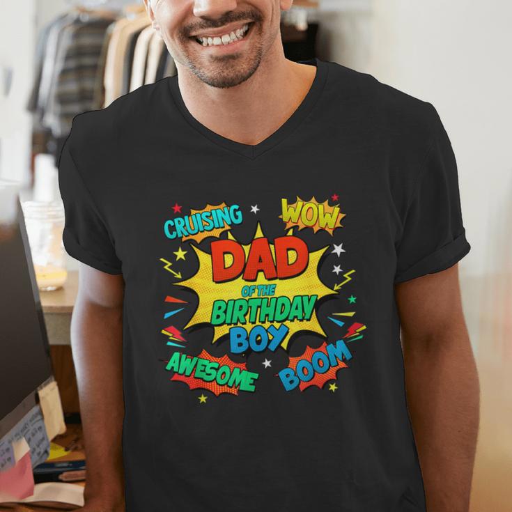 Dad Of The Birthday Boy Shirt Father Superhero Comic Party Men's V-Neck T-Shirt