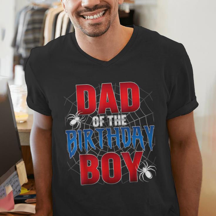 Dad Of The Birthday Boy Spider Web Birthday Party Matching Men's V-Neck T-Shirt Dad Of The Birthday Boy Spider Web Birthday Party Matching Men's V-Neck T-Shirt