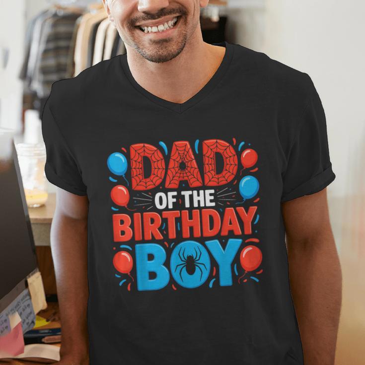 Dad Of The Birthday Boy Spider Web Party Men's V-Neck T-Shirt