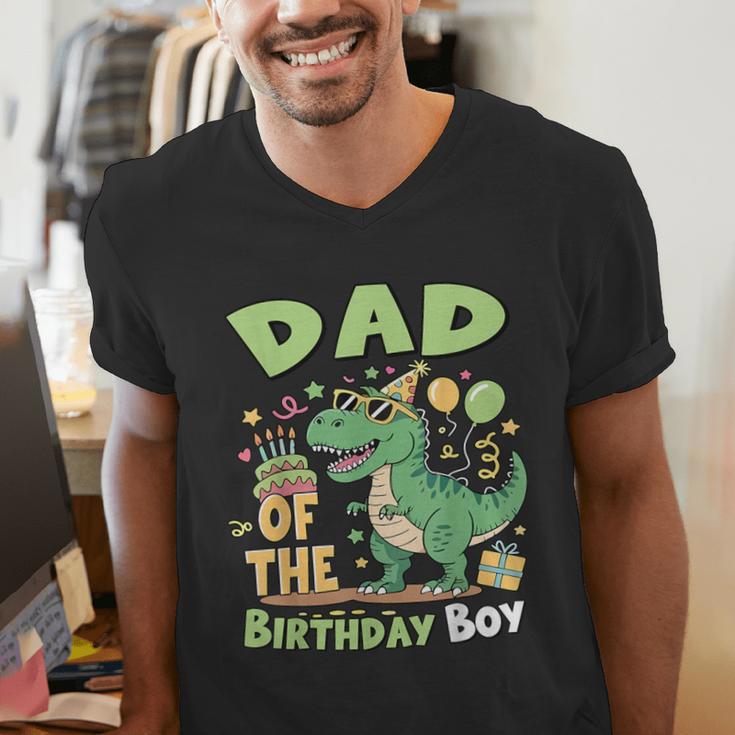 Dad Of The Birthday BoyRex Dinosaur Family Party Men's V-Neck T-Shirt