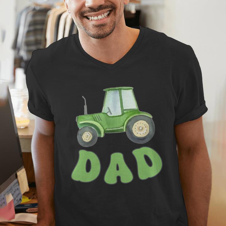 Dad Of The Birthday Boy Tractor Farm Trucks Family Party Men's V-Neck T-Shirt Dad Of The Birthday Boy Tractor Farm Trucks Family Party Men's V-Neck T-Shirt