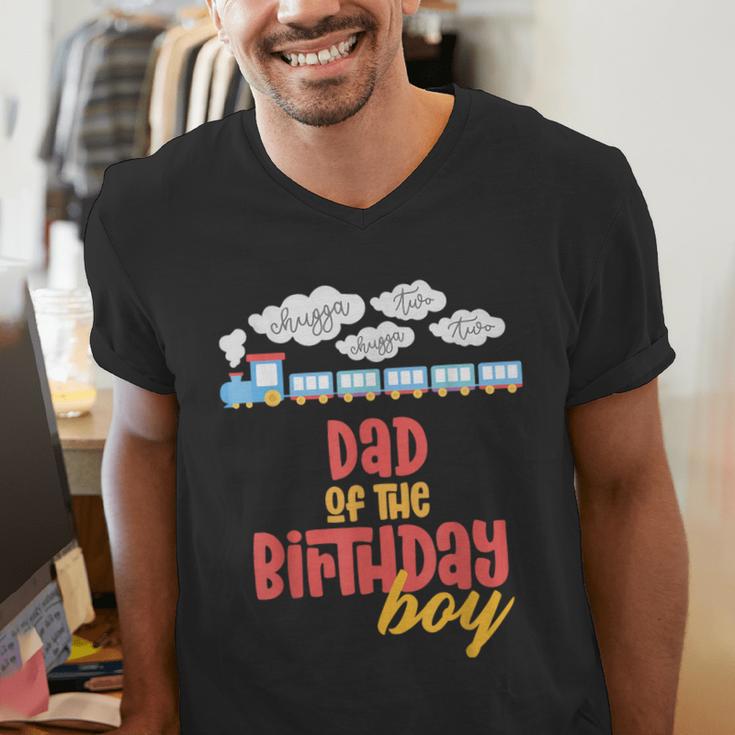 Dad Birthday Boy Train I'm 2 Two Yr Old Chugga Engine Men's V-Neck T-Shirt