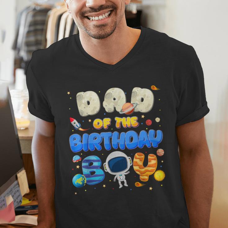 Dad Of The Birthday Boy Two The Moon Space Family Matching Men's V-Neck T-Shirt