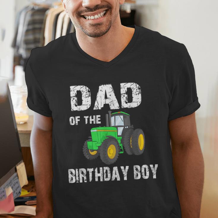 Dad Of The Birthday Boy Vintage Farm Tractor Party Family Men's V-Neck T-Shirt