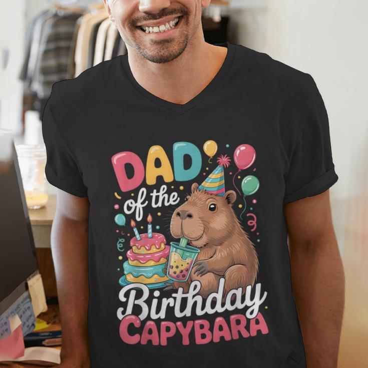 Dad Of The Birthday Capybara Boba Tea Girl Bday Party Family Men's V-Neck T-Shirt