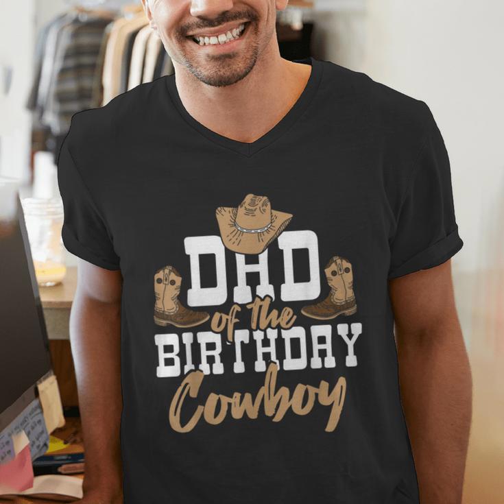 Dad Of The Birthday Cowboy Themed Birthday Boy Rodeo Cowboy Men's V-Neck T-Shirt