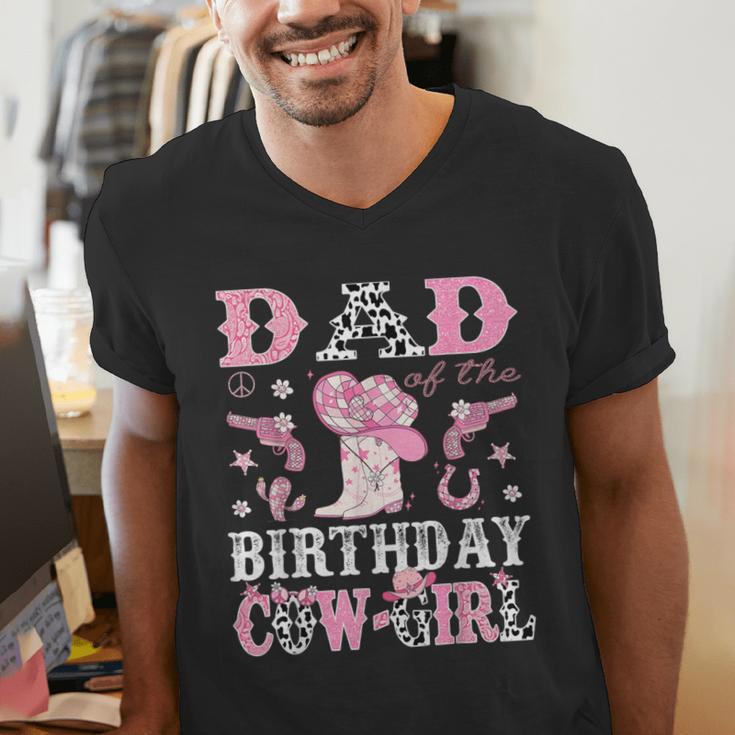 Dad Of The Birthday Cowgirl Pink Disco Rodeo Western Men's V-Neck T-Shirt