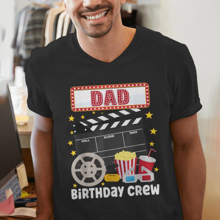 Dad Birthday Crew Movie Night Theme Matching Party Men's V-Neck T-Shirt