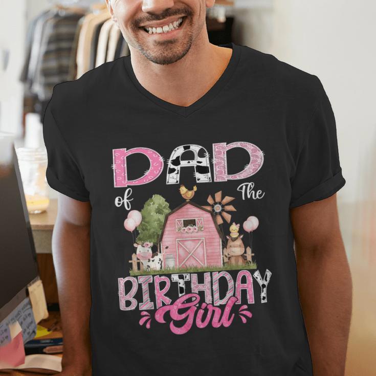 Dad Of The Birthday Girl 1St Birthday Pink Cow Farm Men's V-Neck T-Shirt