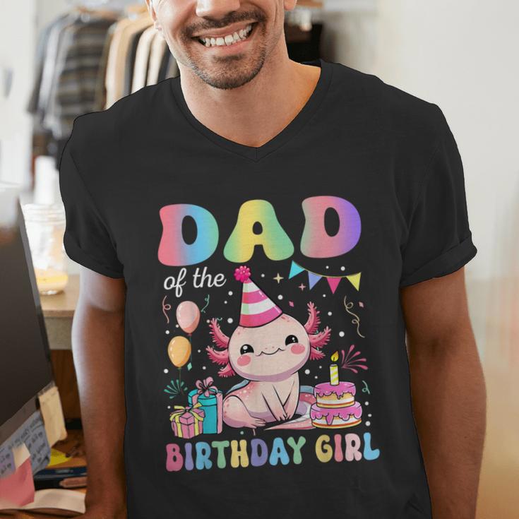 Dad Of The Birthday Girl Axolotl Bday Party Family Men's V-Neck T-Shirt