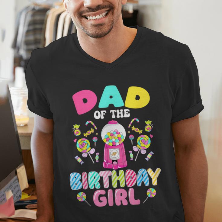Dad Of The Birthday Girl Candy Family Bday Party Men's V-Neck T-Shirt
