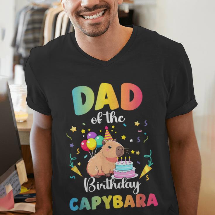 Dad Of The Birthday Girl Capybara Bday Party Family Men's V-Neck T-Shirt