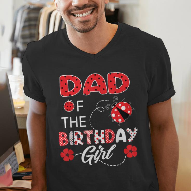Dad Of The Birthday Girl Family Ladybug Birthday Men's V-Neck T-Shirt Dad Of The Birthday Girl Family Ladybug Birthday Men's V-Neck T-Shirt