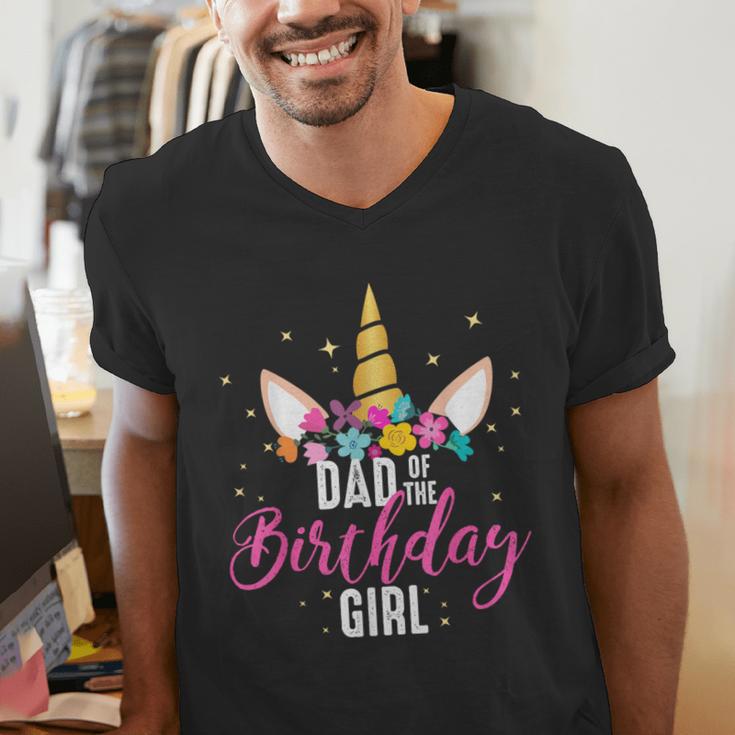 Dad Of The Birthday Girl Father Unicorn Birthday Small Men's V-Neck T-Shirt
