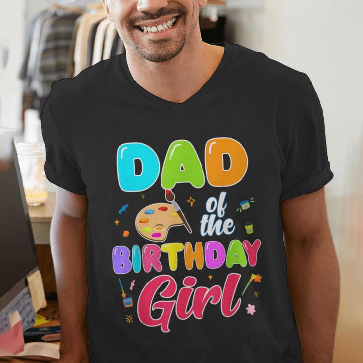 Dad Of The Birthday Girl Painting Art Birthday Girl Family Men's V-Neck T-Shirt