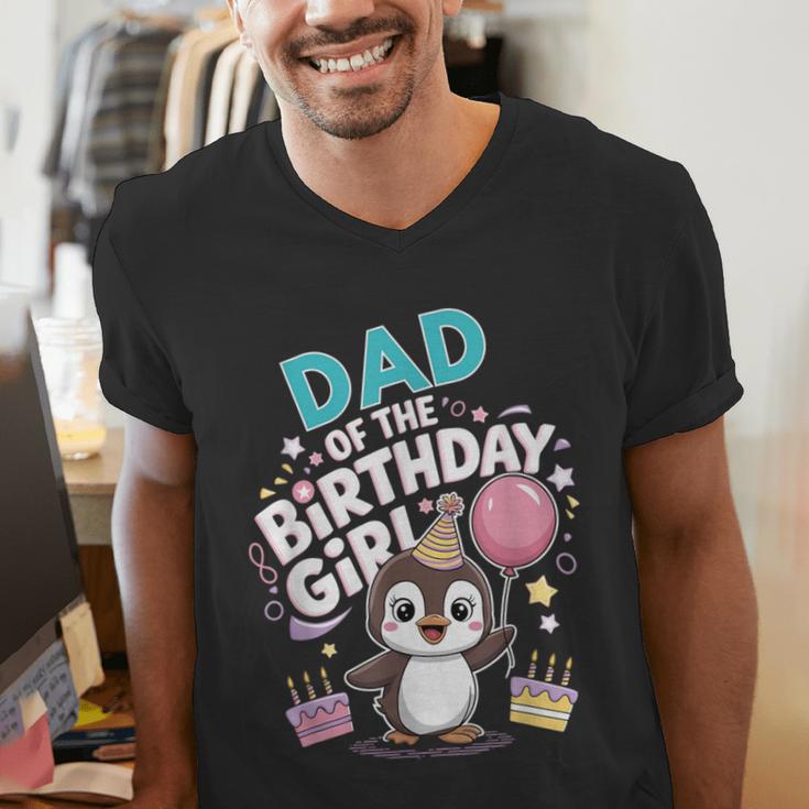 Dad Of The Birthday Girl Pesto Baby Penguin Party Men's V-Neck T-Shirt