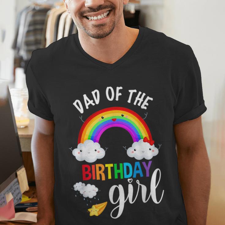 Dad Of The Birthday Girl Rainbow B-Day Matching Family Men's V-Neck T-Shirt Dad Of The Birthday Girl Rainbow B-Day Matching Family Men's V-Neck T-Shirt