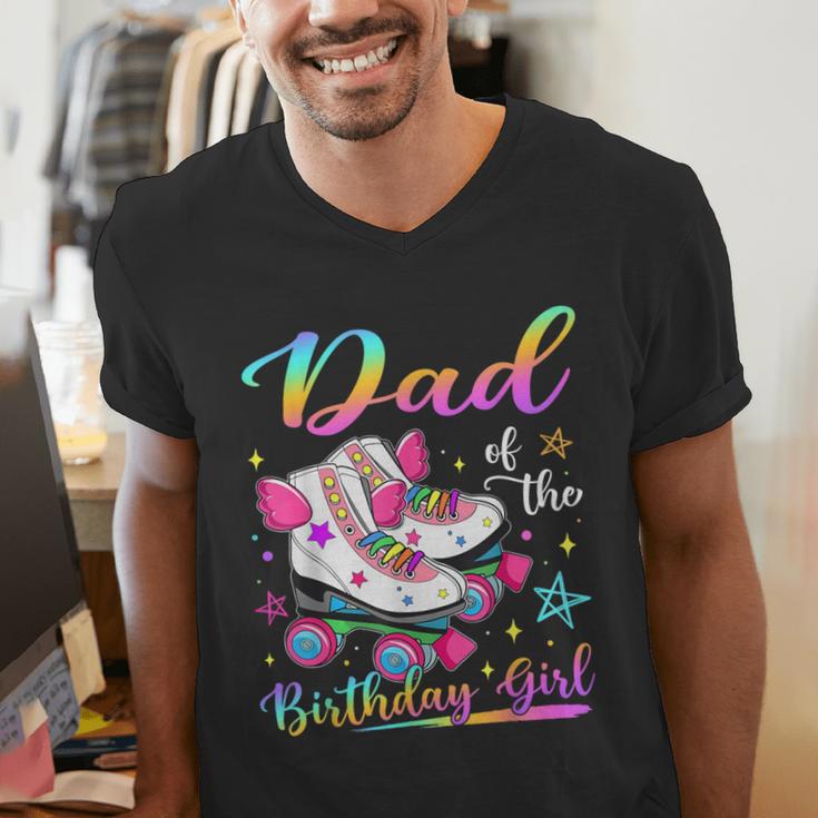 Dad Of The Birthday Girl Rolling Skate Family Matching Men's V-Neck T-Shirt