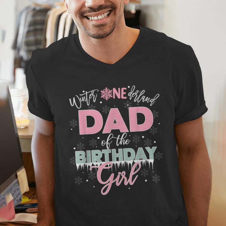 Dad Of The Birthday Girl Shirt Winter Onederland Family Men's V-Neck T-Shirt