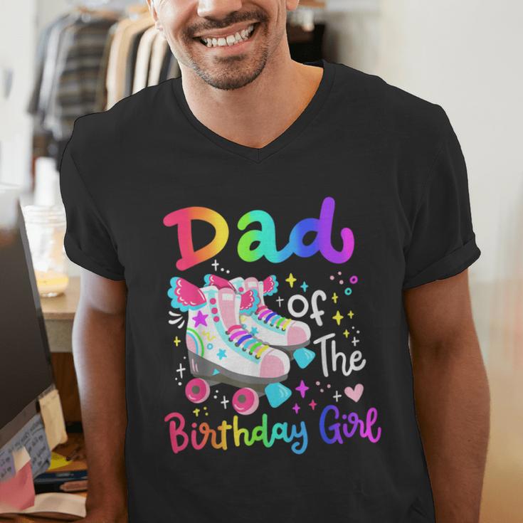 Dad Of The Birthday Girl Skater Roller Skate Family Party Men's V-Neck T-Shirt