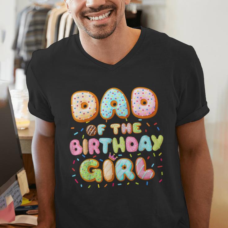 Dad Of The Birthday Girl Sweet Donut Birthday Family Men's V-Neck T-Shirt