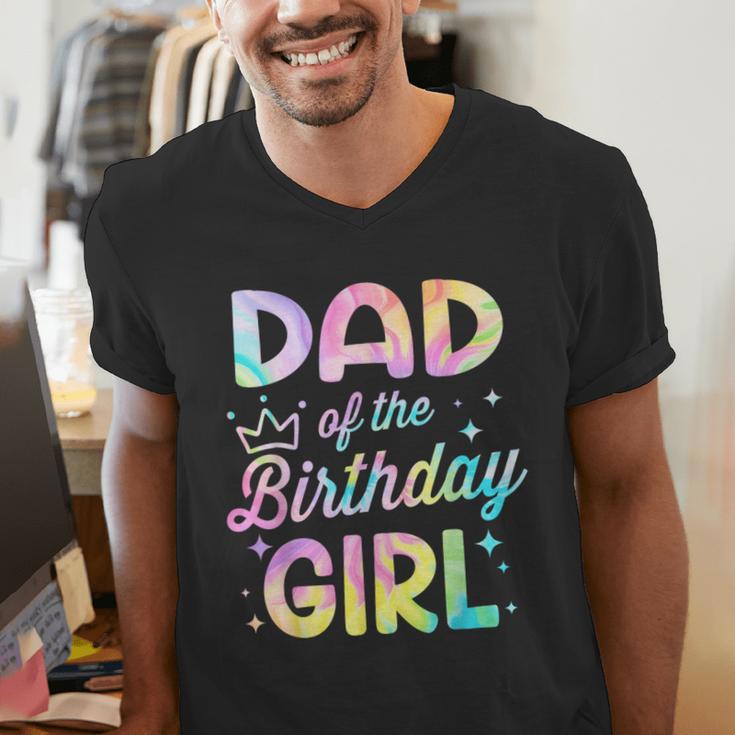 Dad Of The Birthday Girl Tie Dye Girl Bday Party Men's V-Neck T-Shirt