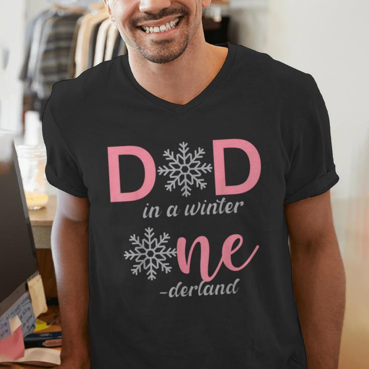 Dad Of The Birthday For Girl Winter Onederland 1st Birthday Men's V-Neck T-Shirt Dad Of The Birthday For Girl Winter Onederland 1st Birthday Men's V-Neck T-Shirt