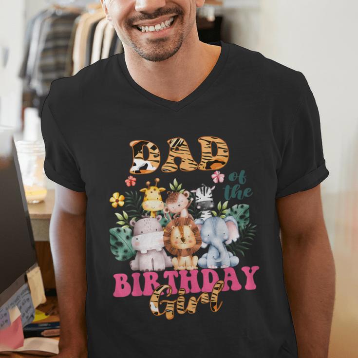 Dad Of The Birthday Girl Zoo Theme Animal Party Safari Cool Men's V-Neck T-Shirt