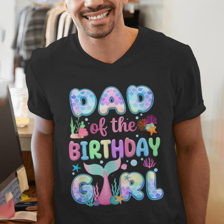 Dad Of The Birthday Mermaid Girl Family Matching Party Men's V-Neck T-Shirt