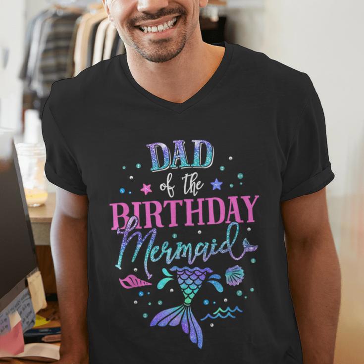 Dad Of The Birthday Mermaid Party Matching Family Daddy Men's V-Neck T-Shirt