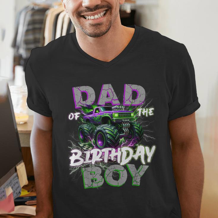 Dad Of The Birthday Monster Truck Family Matching Party Men's V-Neck T-Shirt