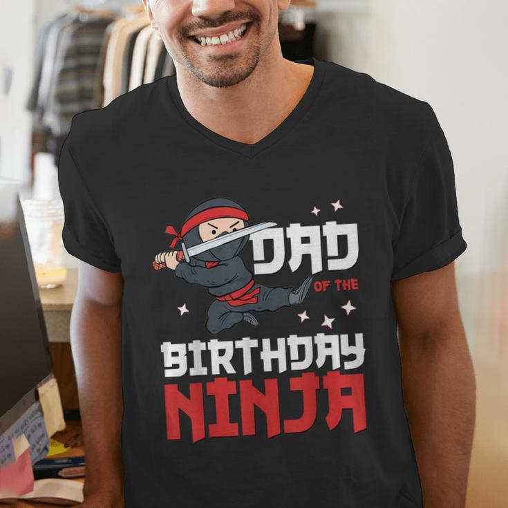 Dad Of The Birthday Ninja Daddy Party Best Father Boy Pop Men's V-Neck T-Shirt