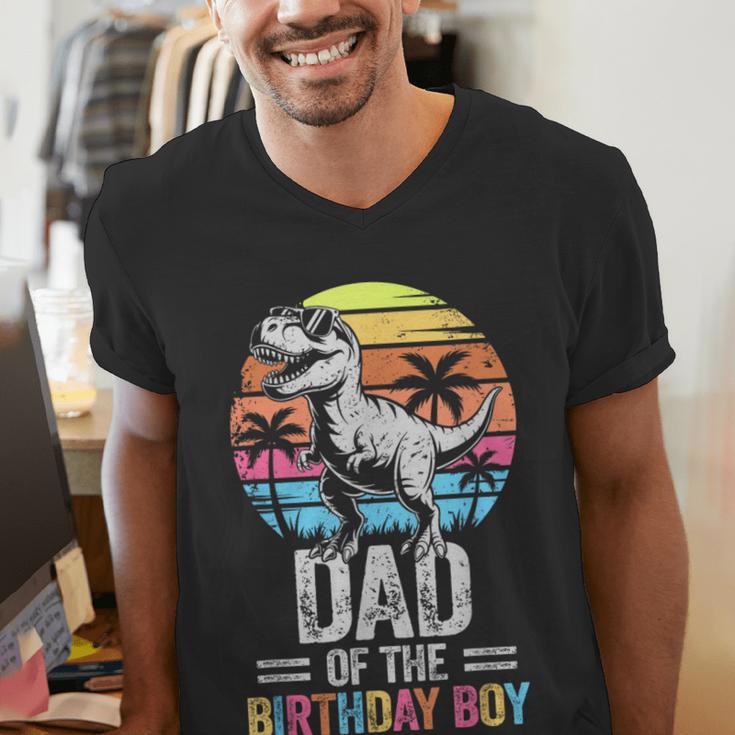 Dad Of The Birthday Party Outfit Dinosaur Daddy Men's V-Neck T-Shirt Dad Of The Birthday Party Outfit Dinosaur Daddy Men's V-Neck T-Shirt