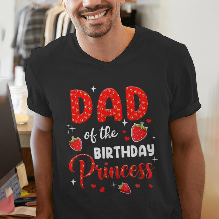Dad Of The Birthday Princess Strawberry Theme Bday Party Men's V-Neck T-Shirt