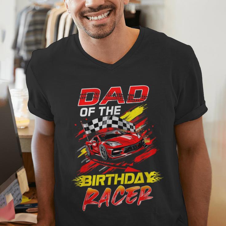 Dad Of The Birthday Racer Race Car Party Family Matching Men's V-Neck T-Shirt