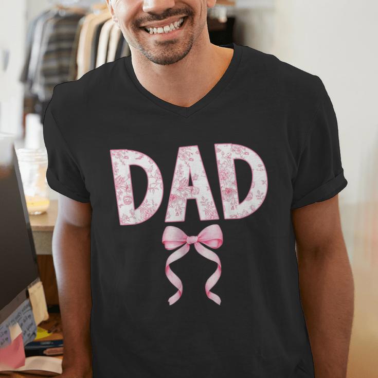 Dad Birthday Squad Matching Coquette Bow Family Party Men's V-Neck T-Shirt