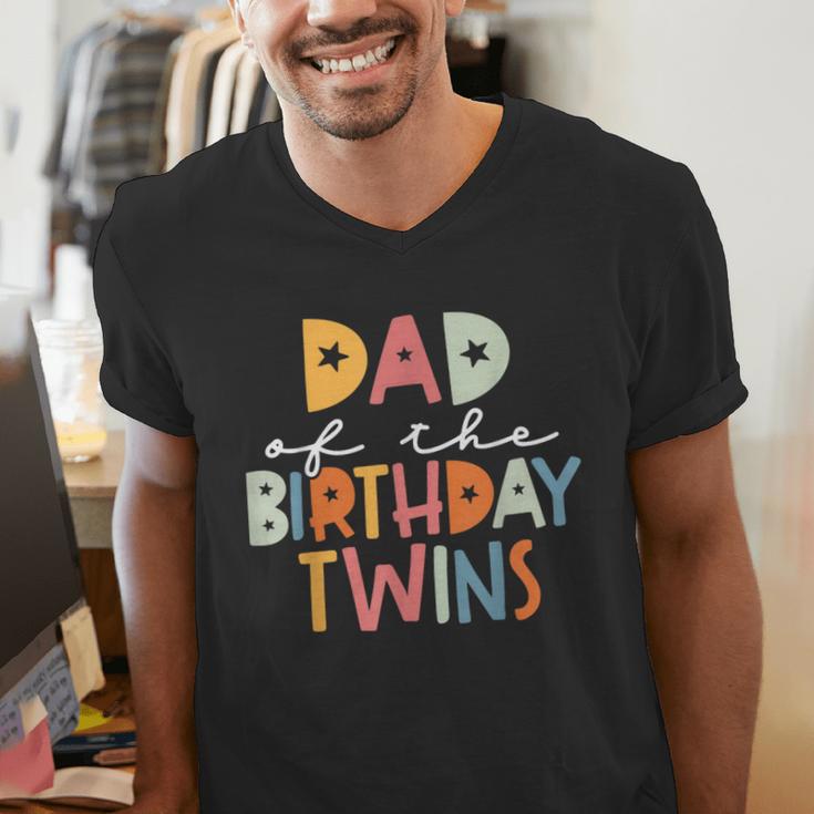 Dad Of The Birthday Twins Kids Great Daddy Of Twins Bday Men's V-Neck T-Shirt Dad Of The Birthday Twins Kids Great Daddy Of Twins Bday Men's V-Neck T-Shirt