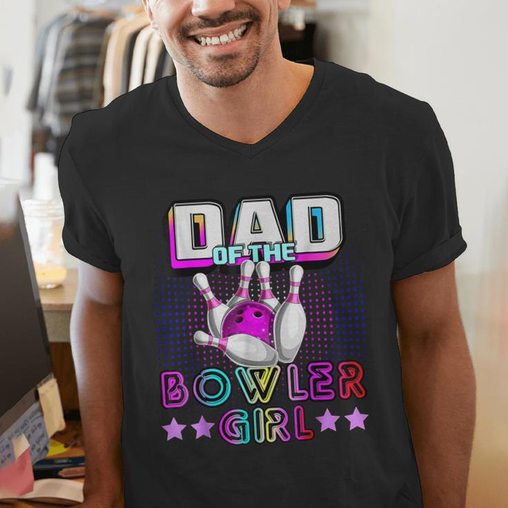 Dad Of The Bowler Girl Matching Family Bowling Birthday Men's V-Neck T-Shirt
