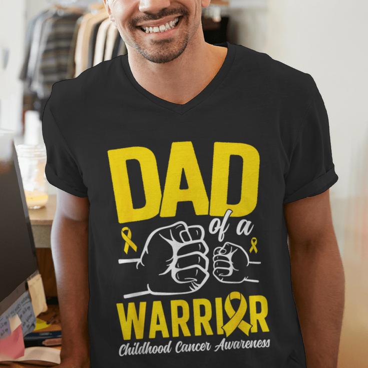 Dad Of A Childhood Cancer Warrior Childhood Cancer Awareness Men's V-Neck T-Shirt Dad Of A Childhood Cancer Warrior Childhood Cancer Awareness Men's V-Neck T-Shirt