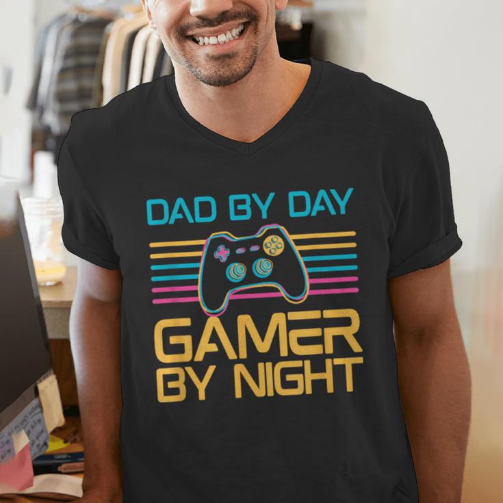 Dad By Day Gamer By Night Video Games Lover Gamer Dad Men's V-Neck T-Shirt