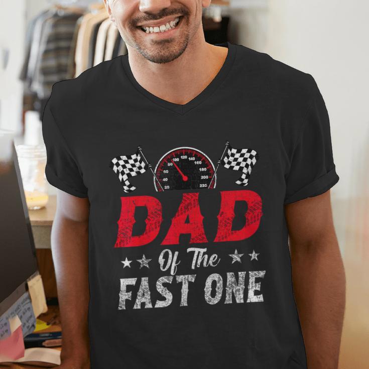 Dad Of The Fast One 1st Birthday Racing Car Family Men's V-Neck T-Shirt