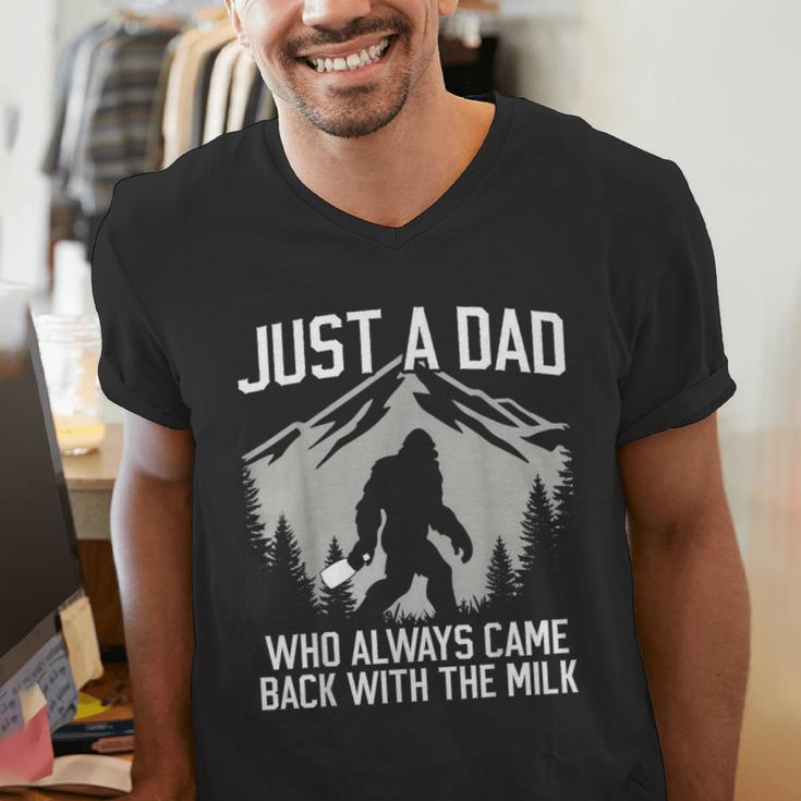 Dad Father Bigfoot Just A Dad Who Always Came Back Men's V-Neck T-Shirt Dad Father Bigfoot Just A Dad Who Always Came Back Men's V-Neck T-Shirt