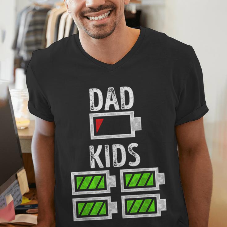 Dad Of Four Low Battery Father Of 4 Kids Dad Men's V-Neck T-Shirt