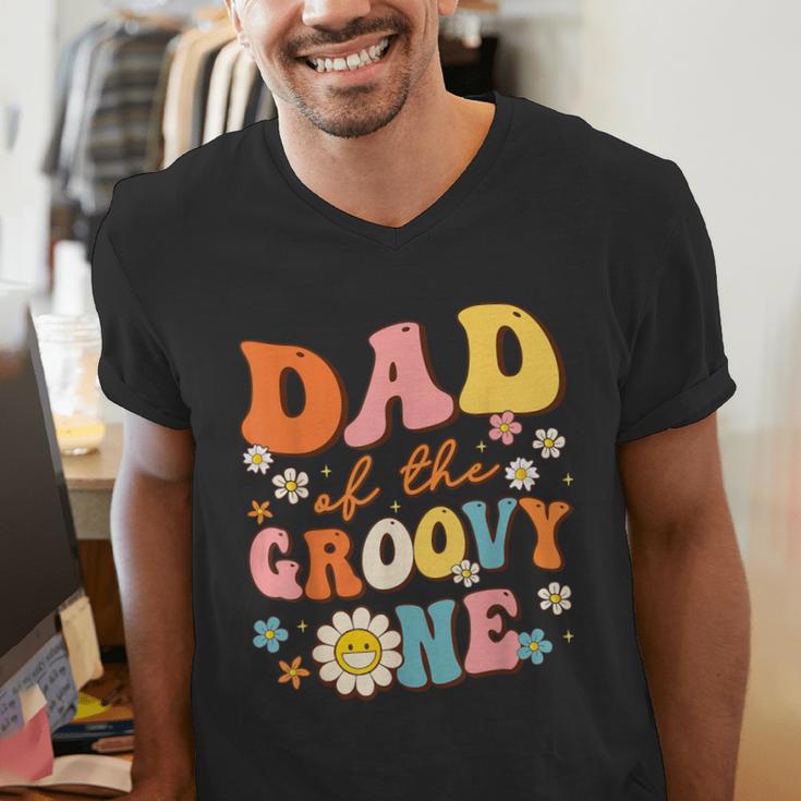 Dad Of The Groovy One 1st Birthday Pregnancy Announcement Men's V-Neck T-Shirt Dad Of The Groovy One 1st Birthday Pregnancy Announcement Men's V-Neck T-Shirt