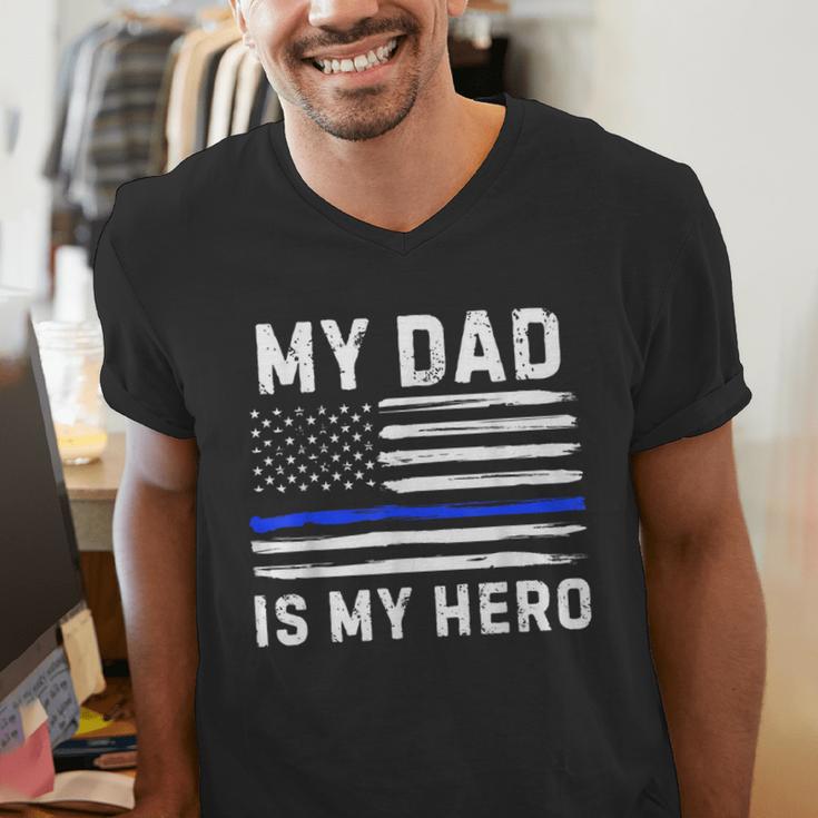 My Dad Is My Hero Police Officer Blue Line American Flag Men's V-Neck T-Shirt