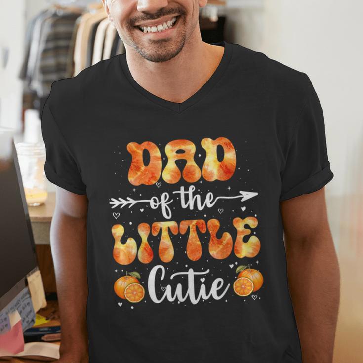 Dad Little Cutie Baby Shower Orange 1st Birthday Party Men's V-Neck T-Shirt