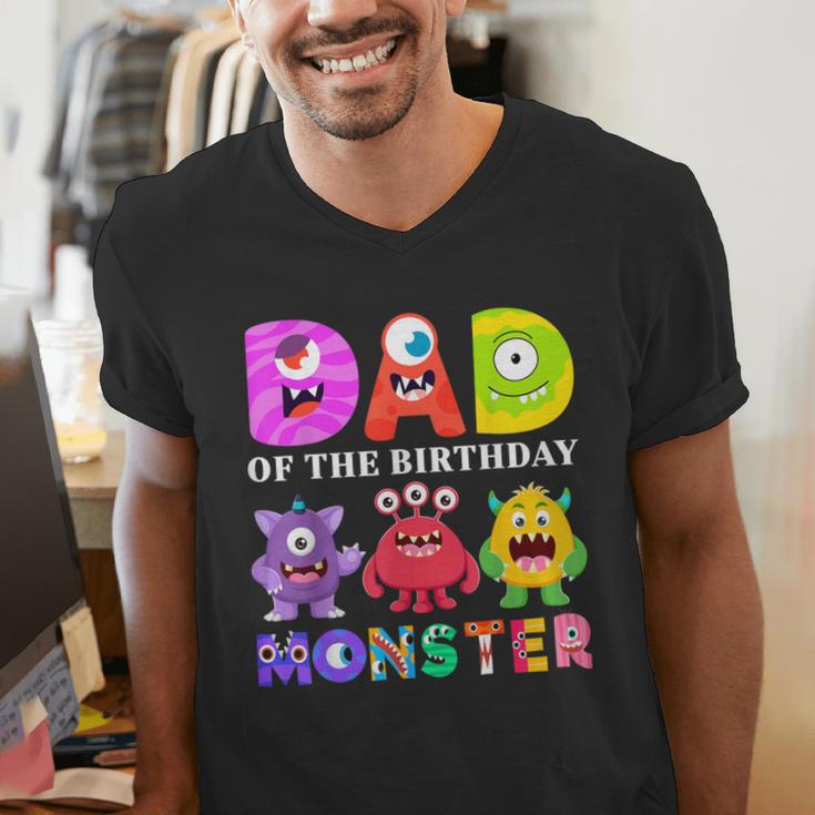 Dad Little Monster Kids 1st Birthday Party Family Monster Small Men's V-Neck T-Shirt