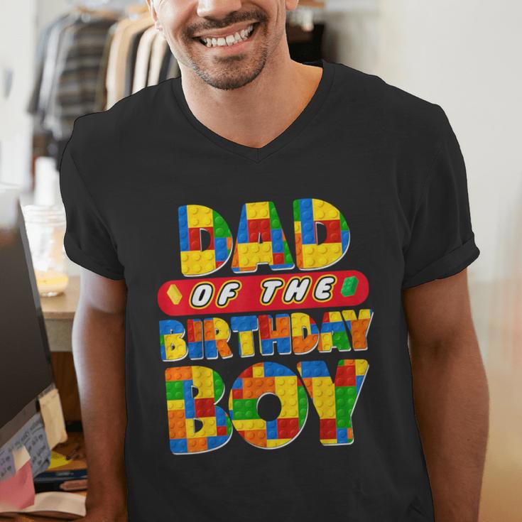 Dad And Mom Birthday Boy Building Bricks Family Party Decor Men's V-Neck T-Shirt
