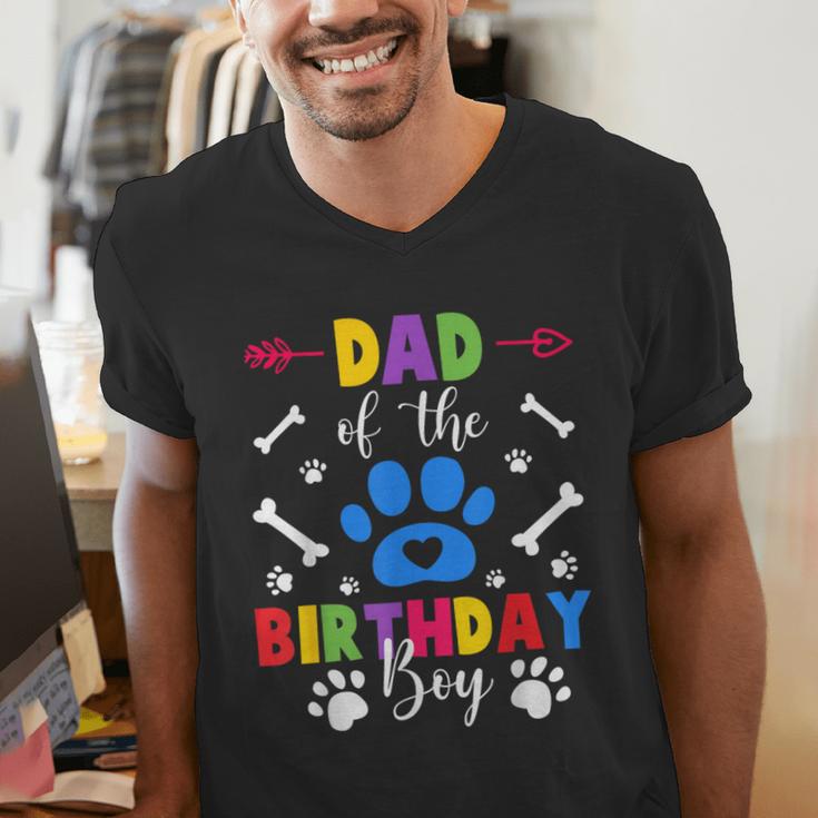 Dad And Mom Of The Birthday Boy Dog Paw Family Matching Men's V-Neck T-Shirt
