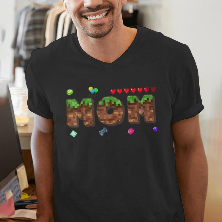 Dad And Mom Of The Birthday Boy Pixel Game Matching Family Men's V-Neck T-Shirt